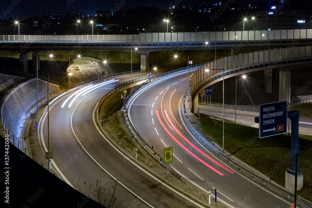 elevated crossing at night, Banska Bystrica, Slovakia