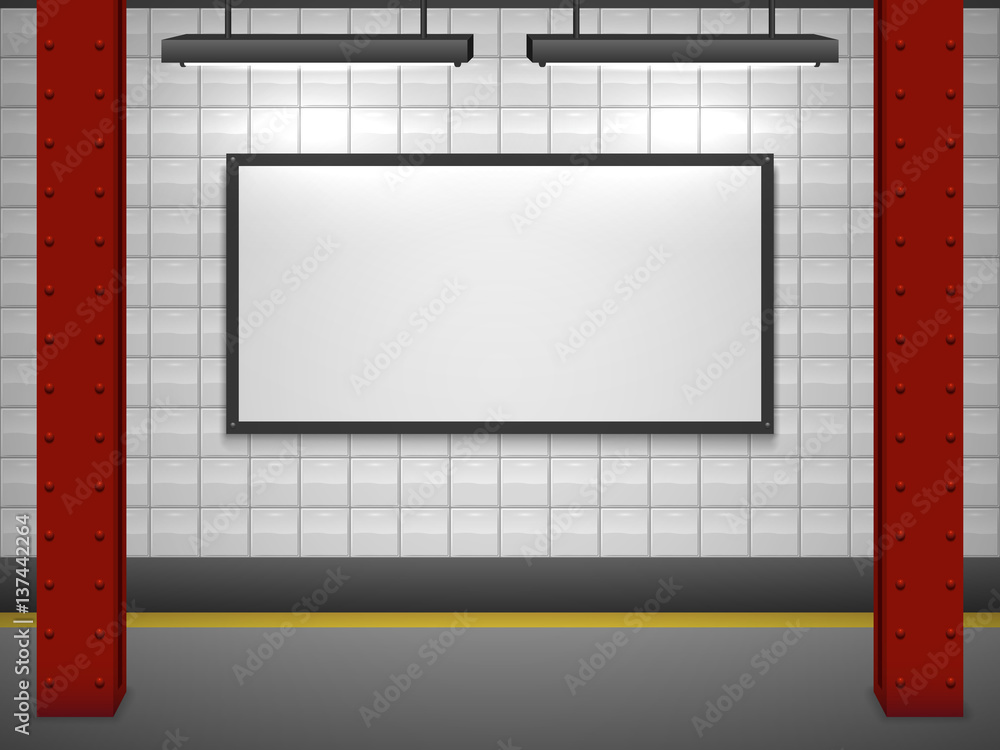 Obraz premium Blank advertising billboard at subway station vector template.