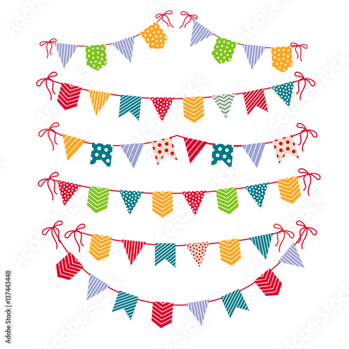 Festive garlands isolated on white background. Carnival party flags garland set vector illustration