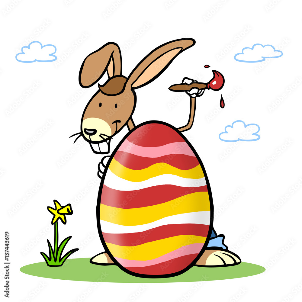 Cartoon Osterhase bemalt Osterei zu Ostern Stock Illustration | Adobe Stock