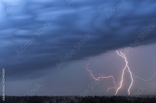 Lightning and storm clouds over the forest