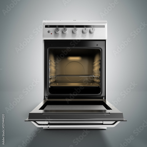 open gas stove 3d render isolated on a grey background