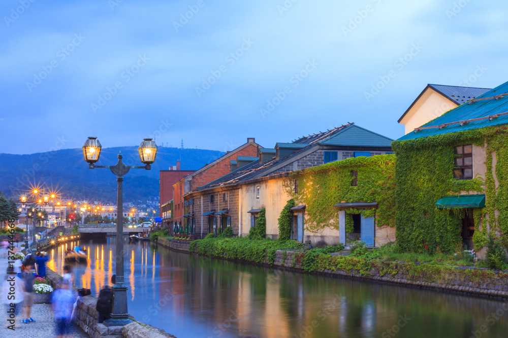 Otaru, Japan historic canal and warehouse, famous tourist attraction of Sapporo, Hokkaido.