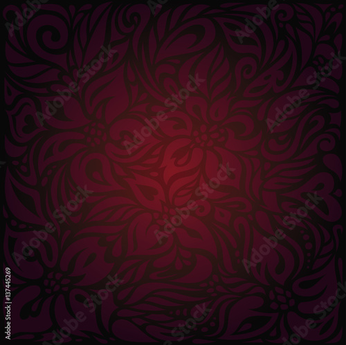 Dark red floral wallpaper vector design background