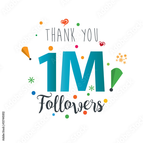Thank you design template for social network and follower. Web user celebrates a large number of subscribers or followers. 1M Followers