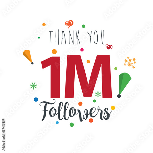 Thank you design template for social network and follower. Web user celebrates a large number of subscribers or followers. 1M Followers
