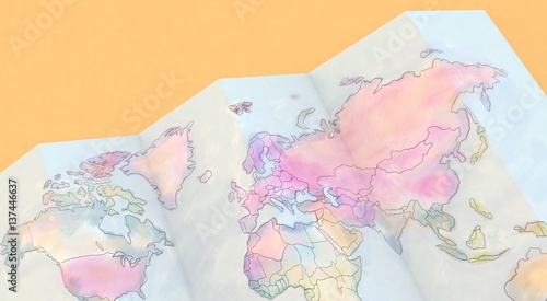 3d rendering Colorful maps on yellow Background © gazanfer