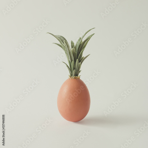 Wallpaper Mural Egg with pineapple leaves on bright white background. Minimal food concept. Torontodigital.ca