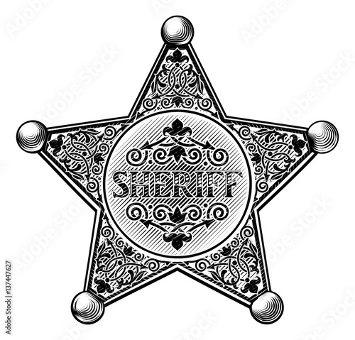 Sheriff Star Badge Woodcut Style