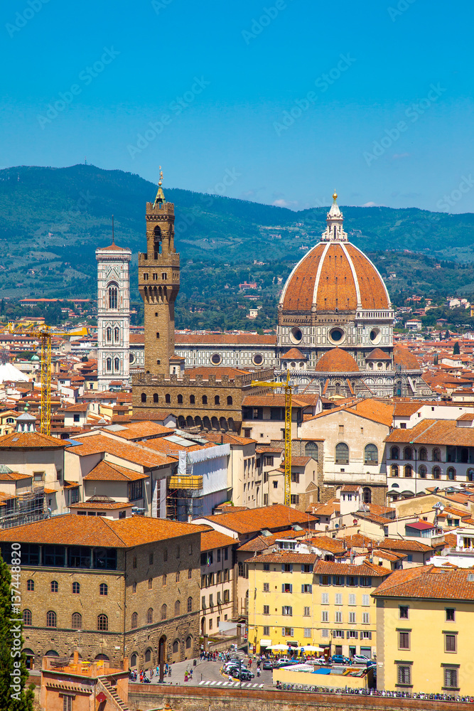 View of Cathedral of Santa Maria del Fiore and Palazzo Vecchio, Florence, Italy