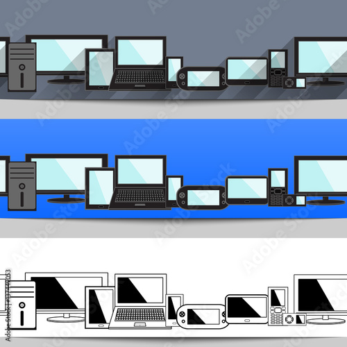 Set of Design seamless header on electronic devices. Headline banner template.