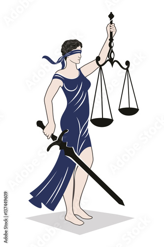 lady justice law/ Vector illustration of Themis statue holding scales balance and sword isolated on white background. Symbol of justice, law and order.