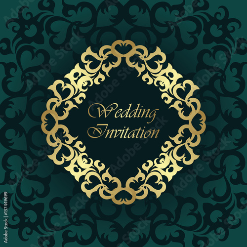 Wedding invitation with frame on seamless background