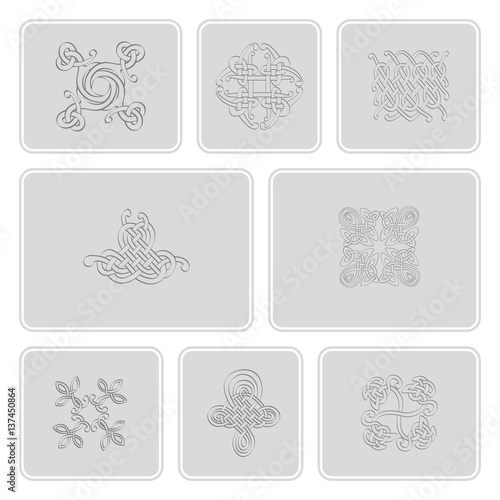 monochrome icons set with Celtic art and ethnic ornaments for your design