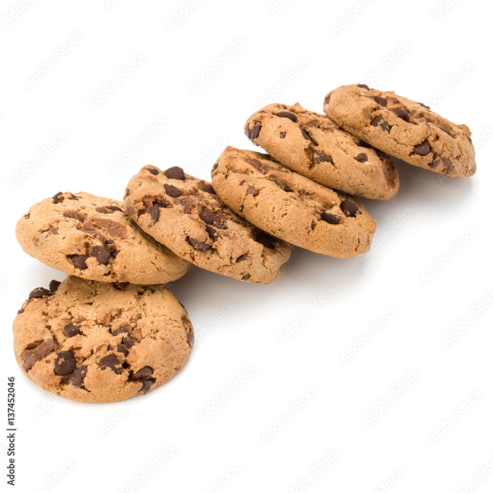 Chocolate chip cookies isolated on white background. Sweet biscuits. Homemade pastry. Chocolate chip cookies isolated on white background. Sweet biscuits. Homemade pastry.