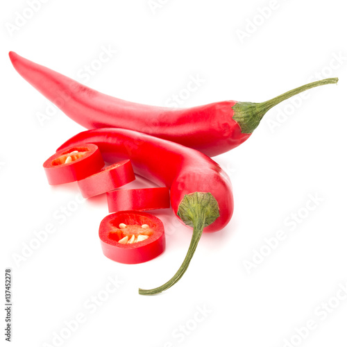 sliced red chili or chilli cayenne pepper isolated on white background cutout