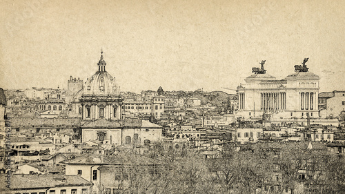 Canvas Print Grunge background with paper texture of Urban landscape of Rome