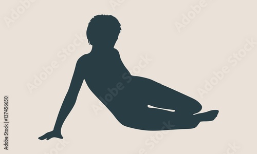 Vector illustration of a woman lying on the floor isolated over a grey background. Relaxing pose