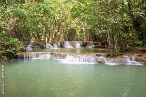 beautiful green waterfall in thailand