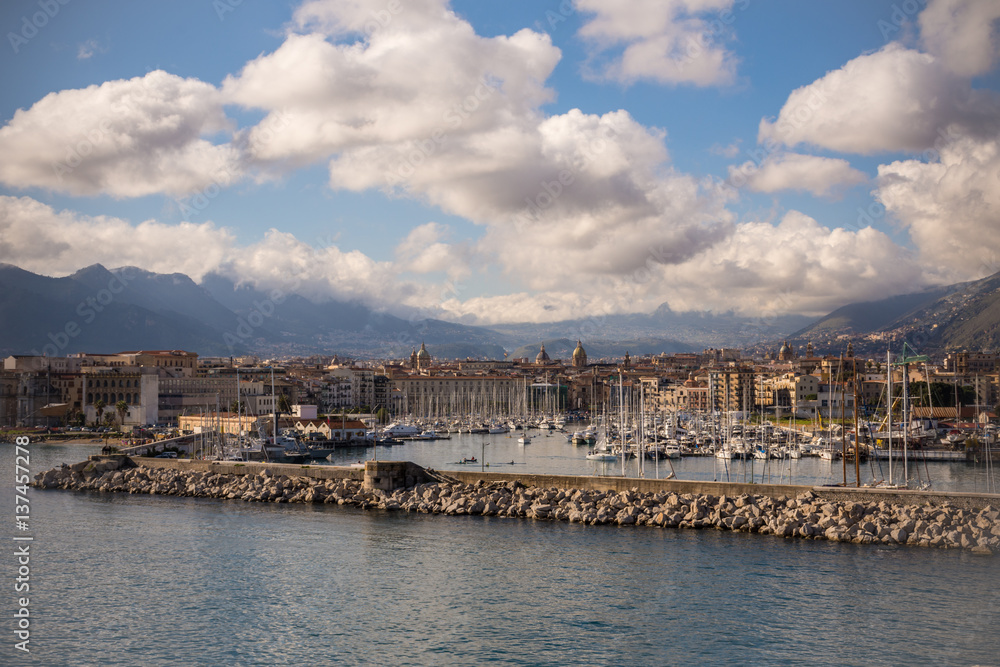 view of Palermo city,Sicily,from the ship