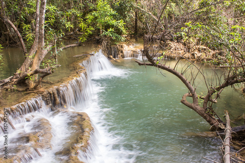 beautiful green waterfall in thailand