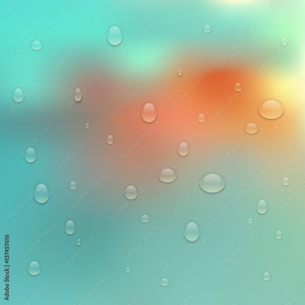 Realistic Transparent Water Drops.  Vector background with drops.