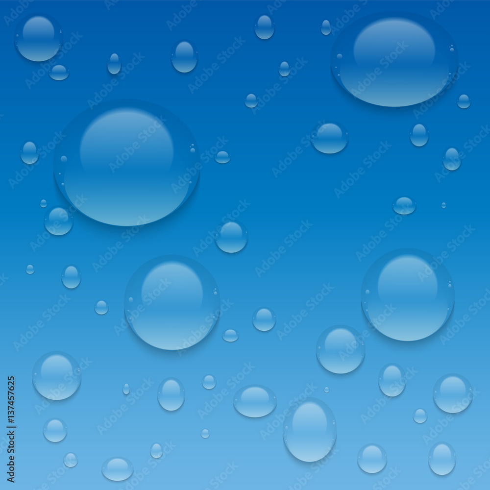 Realistic Transparent Water Drops.  Vector background with drops.