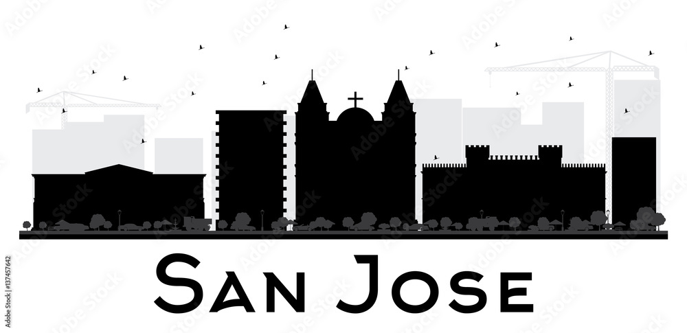 San Jose City skyline black and white silhouette.