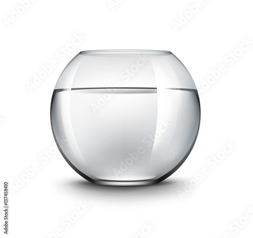 Vector Realistic Black Transparent Shiny Glass Fishbowl Aquarium with Water without Fish Isolated on White Background