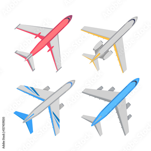 Aircraft Top View Vector Illustrations Set