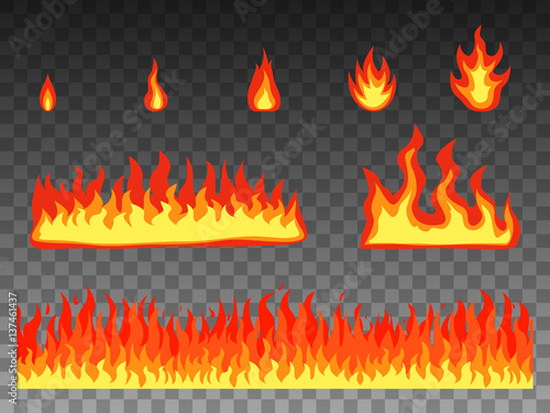 Vector illustration set flat cartoon fire flame