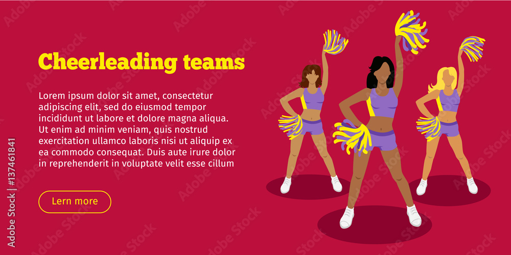 Cheerleading Teams Web Banner. Girls with Pompoms Cheerleading Teams Web Banner. Girls with Pompoms
