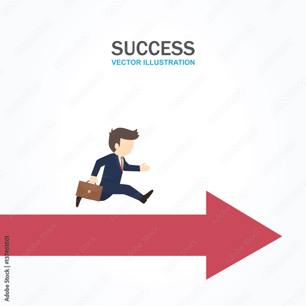 Man run forward on the arrow. Success Concept. Man run forward on the arrow. Success Concept.