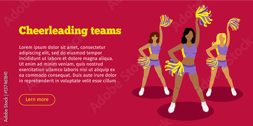 Cheerleading Teams Web Banner. Girls with Pompoms
