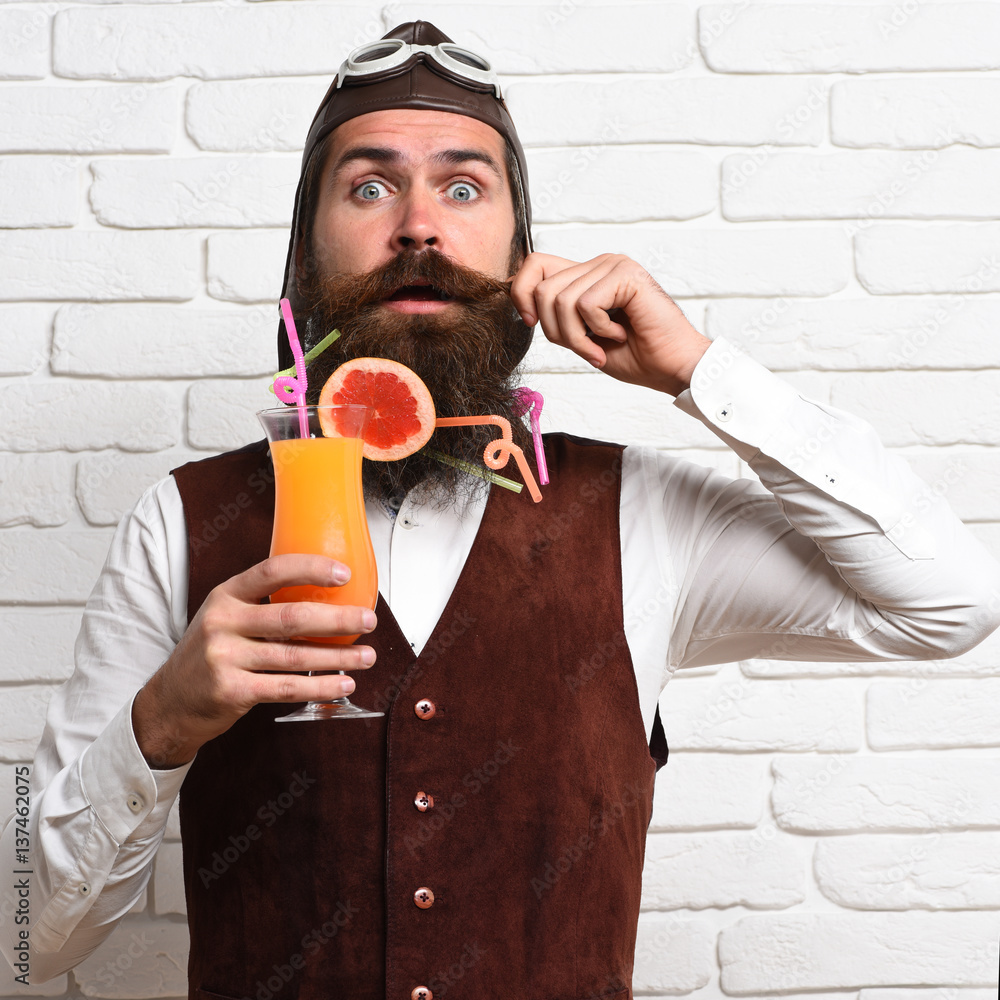 Fototapeta premium surprised handsome bearded pilot