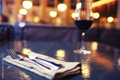 serving cutlery knife fork restaurant tablecloth