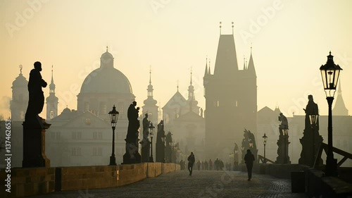 Charles bridge in sunrise, Prague, Bohemia, Czech republic, Europe.