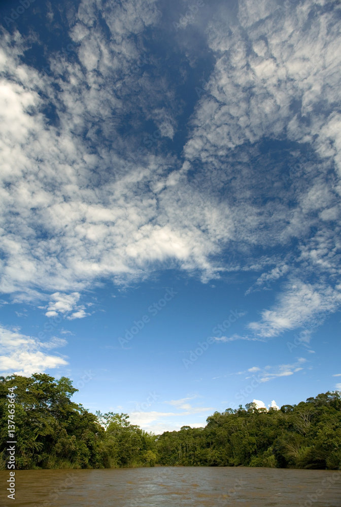Blue sky over the Arajuno river in the Ecuadorian Amazon