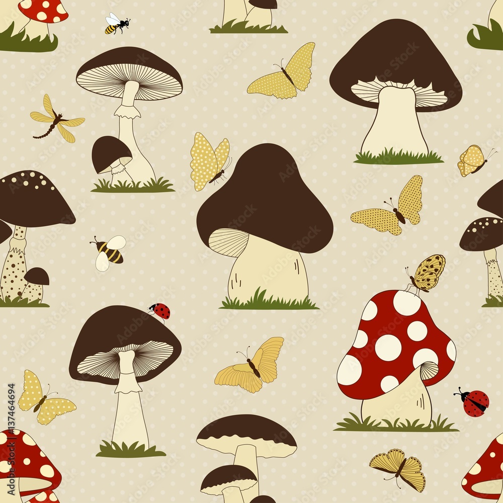 Seamless pattern with cartoon mushrooms Seamless pattern with cartoon mushrooms