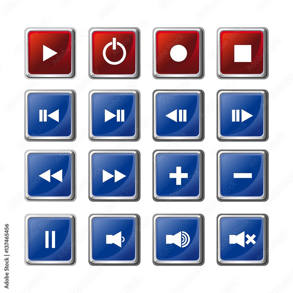 Media player buttons set. Player navigation buttons set. Media symbols icons isolated on white background. Video interface icon on white background. Vector illustration Media player buttons set. Player navigation buttons set. Media symbols icons isolated on white background. Video interface icon on white background. Vector illustration