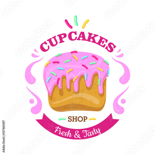 Cupcake with Fowing Topping and confetti. Vector