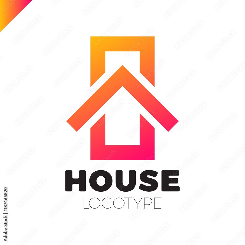 Real estate house logo. Top arrow up house logotype. Simple home icon design template elements orange gradient Real estate house logo. Top arrow up house logotype. Simple home icon design template elements orange gradient