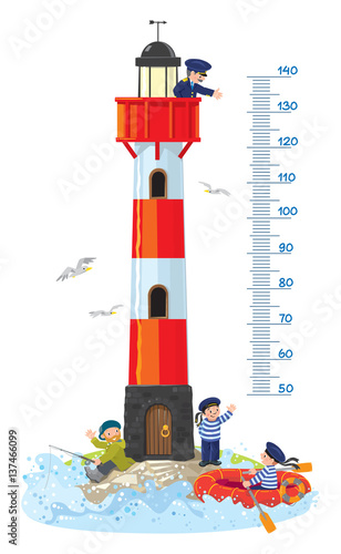 Meter wall or height chart with lighthouse