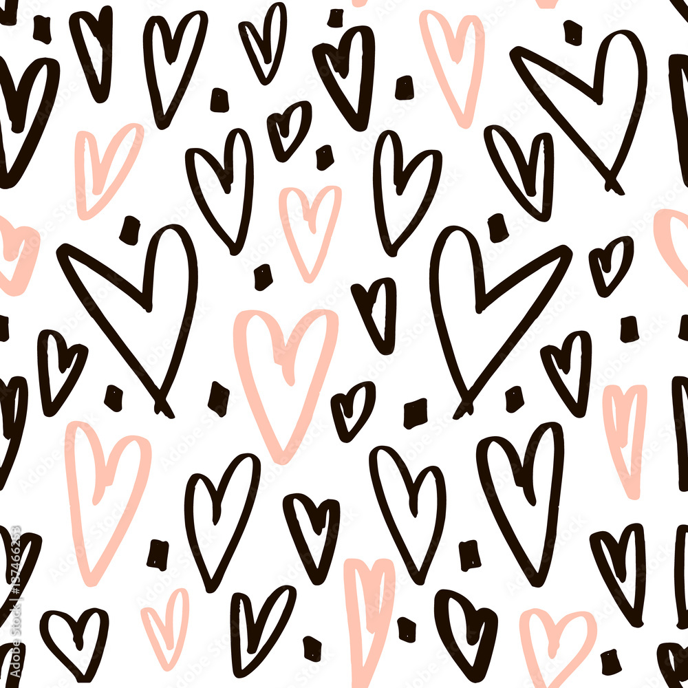 Seamless pattern with hand drawn hearts. Creative expressive background Seamless pattern with hand drawn hearts. Creative expressive background