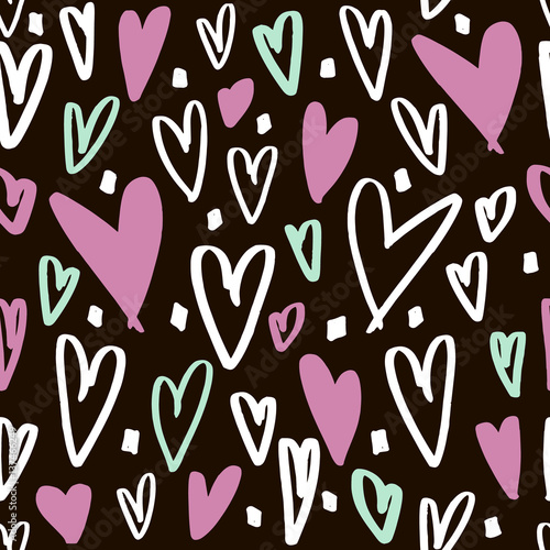 Seamless pattern with hand drawn hearts. Creative expressive background