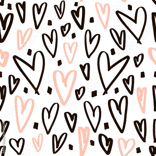Seamless pattern with hand drawn hearts. Creative expressive background