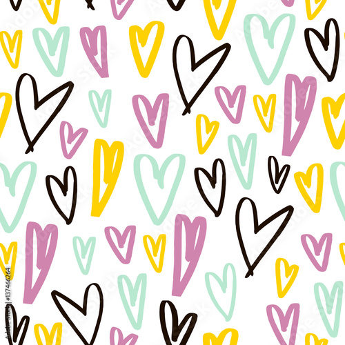 Seamless pattern with hand drawn hearts. Creative expressive background