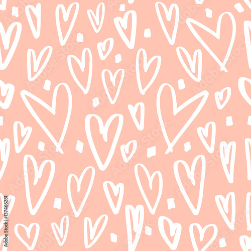 Seamless pattern with hand drawn hearts. Creative expressive background