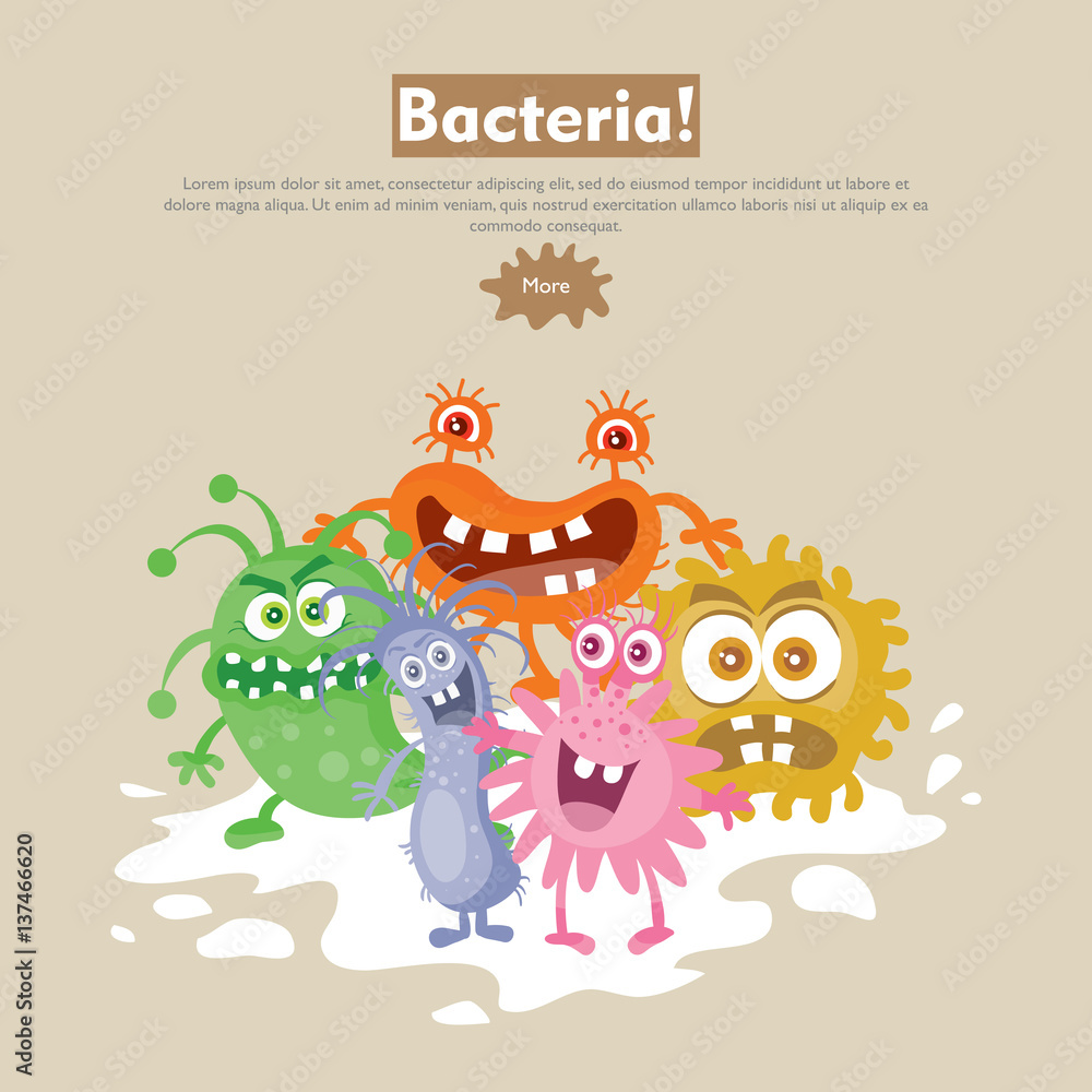Bacteria Flat Cartoon Vector Web Banner Bacteria Flat Cartoon Vector Web Banner