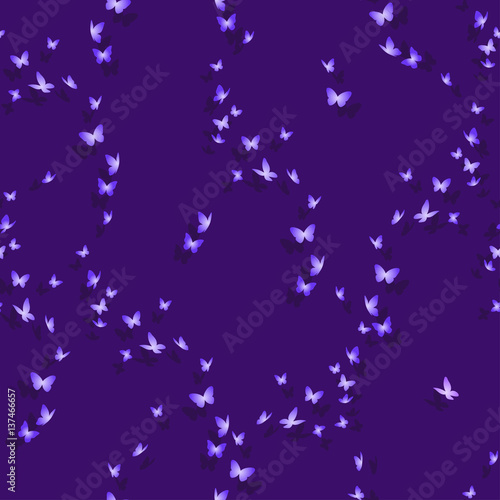 Seamless pattern with many glow butterflies. Illustration in violet colors for decorations and background. © artsklad